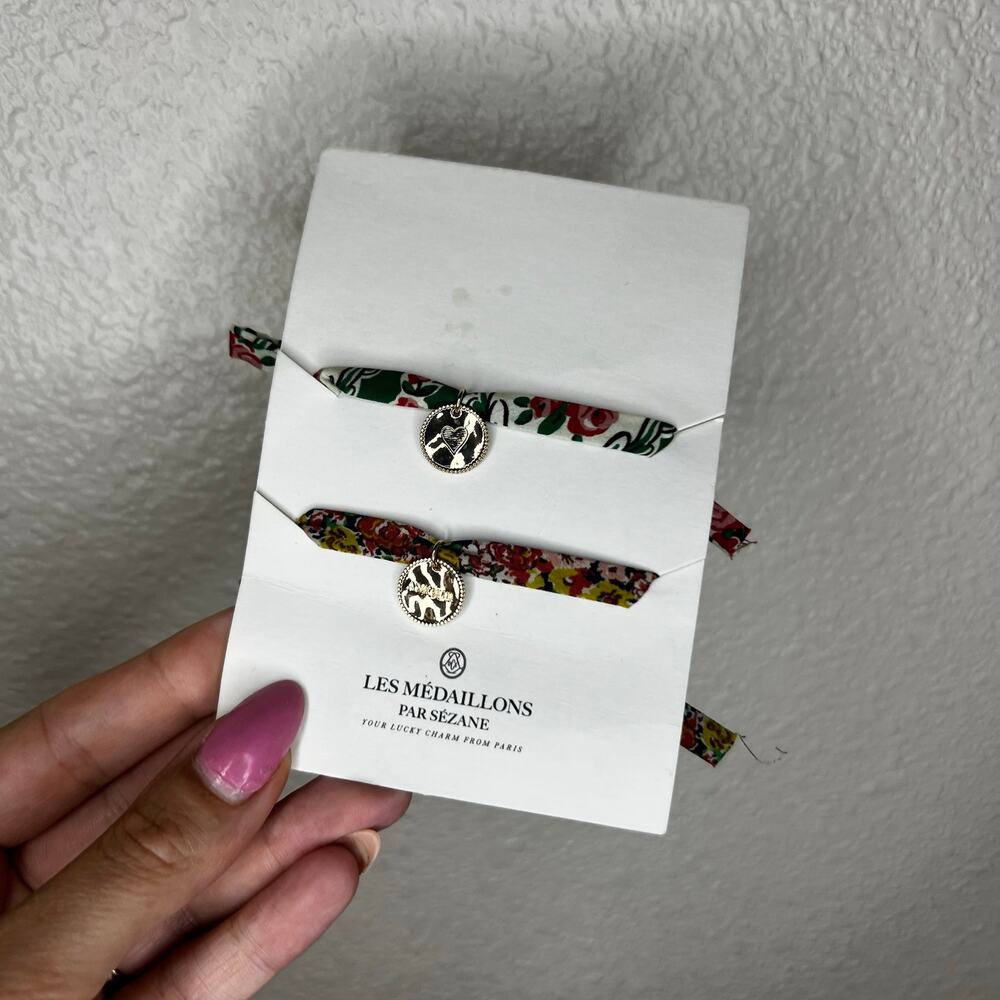 SÉZANE Floral Fabric Charm Bracelet Duo in Green and Multicolor SET TWO